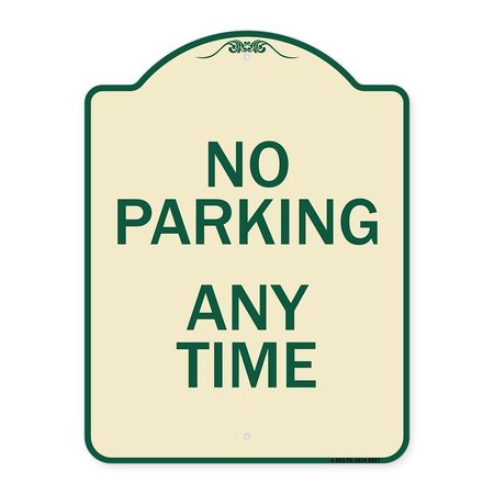 SIGNMISSION Designer Series-No Parking Any Time, Tan & Green Heavy-Gauge Aluminum, 24" x 18", TG-1824-9827 A-DES-TG-1824-9827